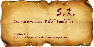 Simonovics Kálmán névjegykártya